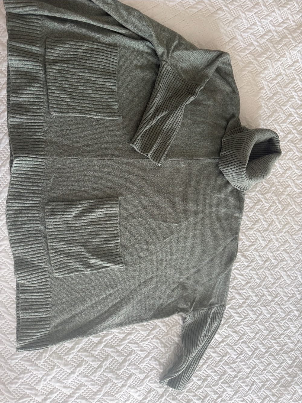 LOFT Sage Green Cowl Neck Sweater with Front Patch Pockets